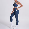 New arrival cross beautiful back cloud sense tight yoga suit suit women's high waist hip pocket sports fitness suit two-piece set