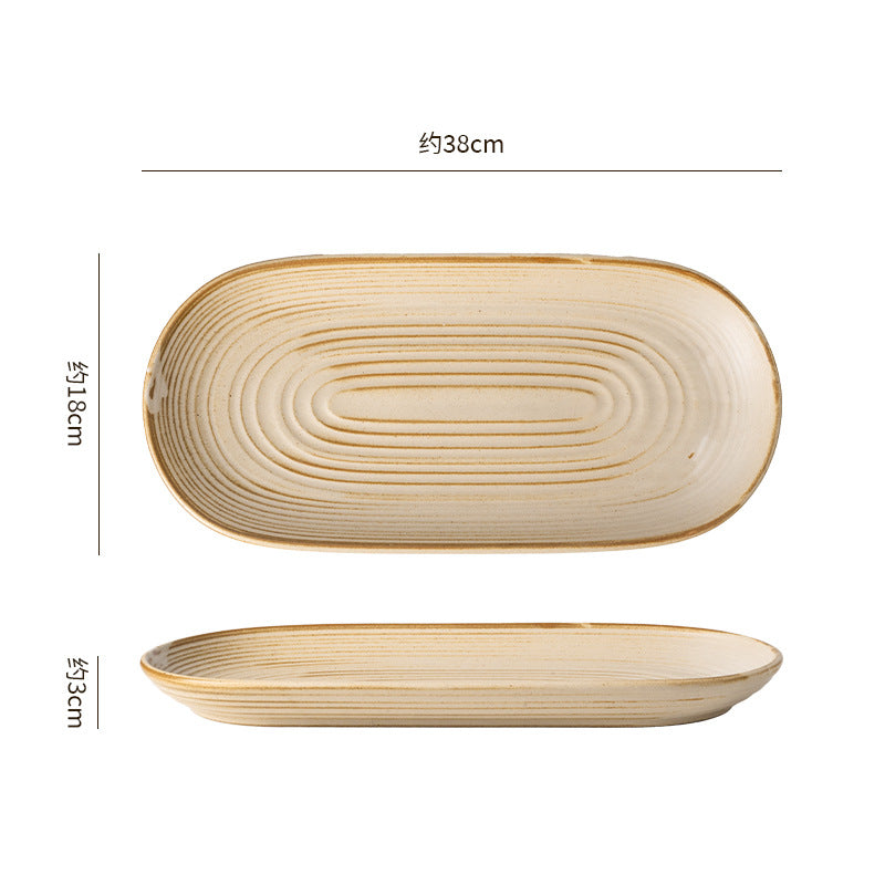 Kiln-turned threaded ceramic tableware retro style hotel restaurant steak plate stylish high-looking western food plate fish plate tableware
