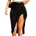 european and american cross-border women's fashion  sexy hot girl design side slit pleated drawstring bodycon midi skirt