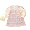 Girls' spring dress: sweet princess style with mesh, puff sleeves, round neck, bow detail, and chanel-inspired design