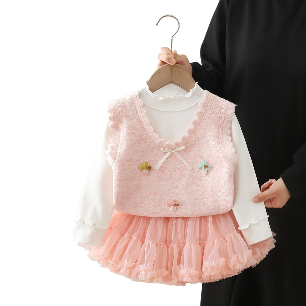 Girls' spring and autumn outfit set : new, stylish, and trendy spring fashion for baby girls and toddlers - tutu skirt three-piece set for little girls