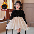 Girls' hepburn-style dress, fleece-lined, baby's birthday dress, stylish sequin patchwork, cross-border children's princess dress, in stock