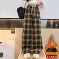 Girls' wide-leg pants,  new high-waisted casual kids' straight-leg trousers, fleece-lined, korean style plaid pants for girls (mid to big kids)