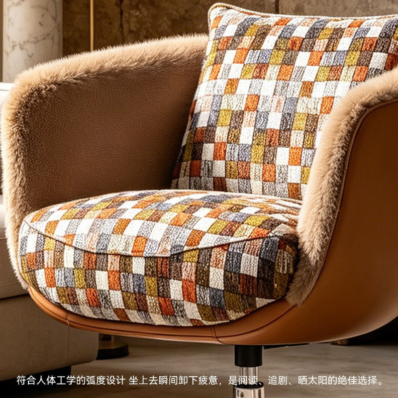 Maillard style single sofa chair retro living room balcony classycasual lounge chair rotate stainless steel lazy sofa