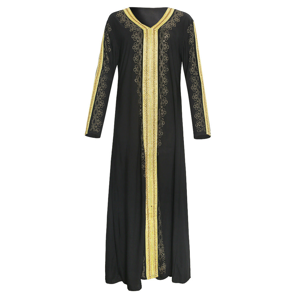 African  spring women's clothing   gold embroidery hotfix rhinestone beaded v-neck dress