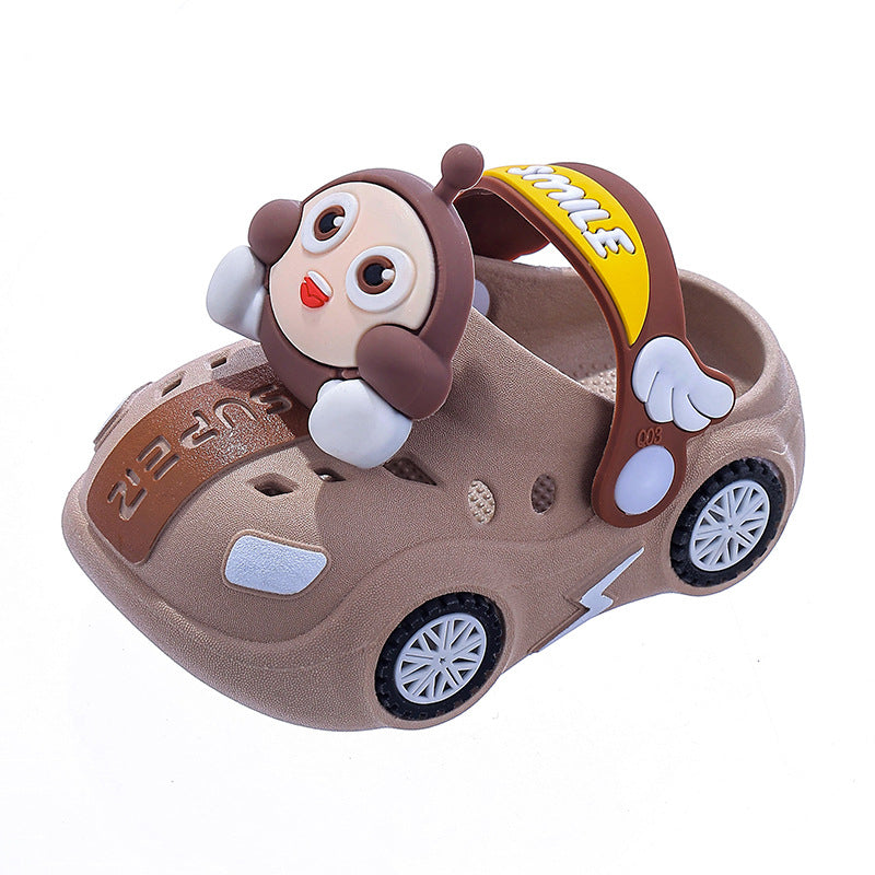 Kids slippers summer baby girl car bright light indoor soft bottomnon-slip sandals slippers boy egg hole shoes