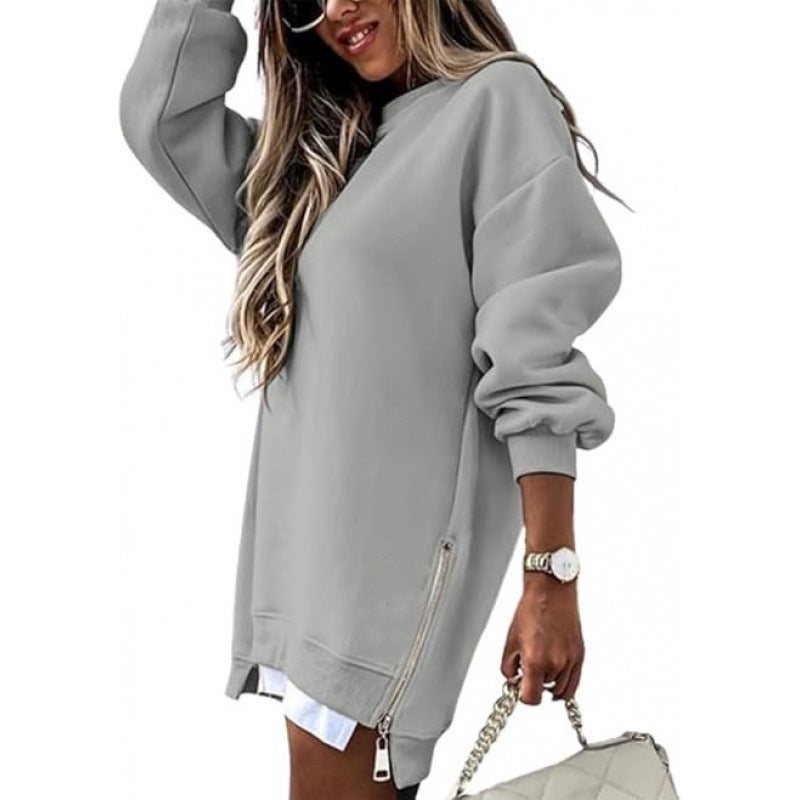 independent station  hot seller: autumn/winter fashion patchwork side-zip pullover sweatshirt for women
