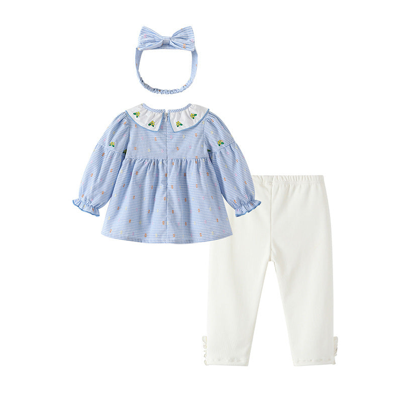 Baby outfit set - new autumn  collection - girls' set - pastoral style - sky blue polka dot floral print - children's clothing