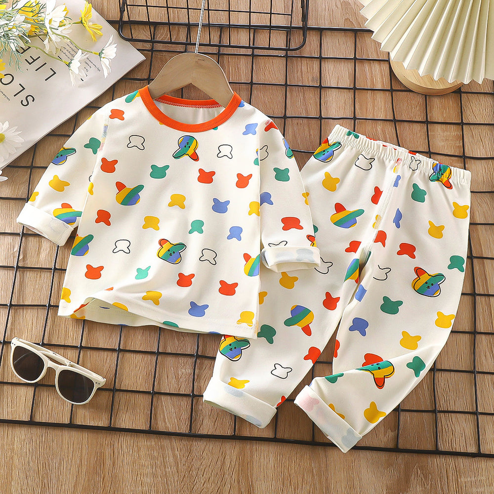 Kids' pajama set spring lycra cotton baby underwear boys' loungewear girls' thermal underwear children's clothing wholesale