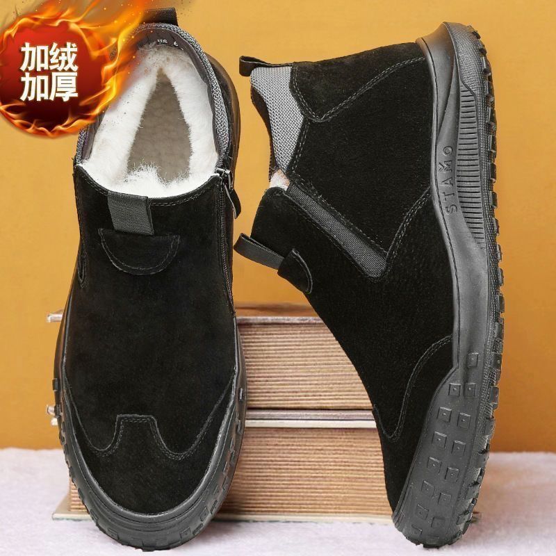 Men's 2025 winter fleece-lined, thickened suede high-top cotton shoes, warm northeast snow boots
