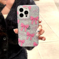 Glue glitter powder suitable for iphone16promax simple bow mobile phone case apple 12 large hole protective cover 15