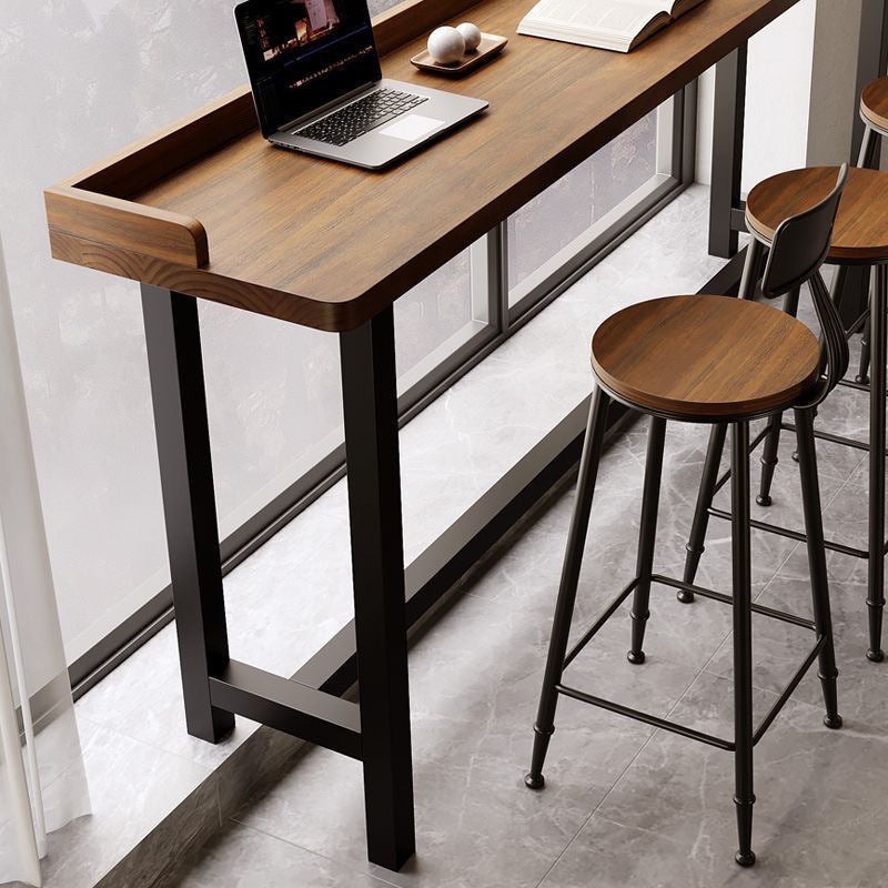 Balcony bar table household simple solid wood long table by window narrow table high and low foot long table high table and chairs against the wall