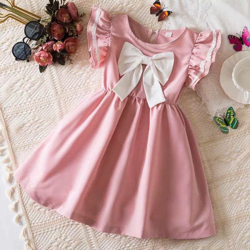 new girls' sleeveless dress - sweet bowknot mesh a-line dress for toddlers and young children - european and american style