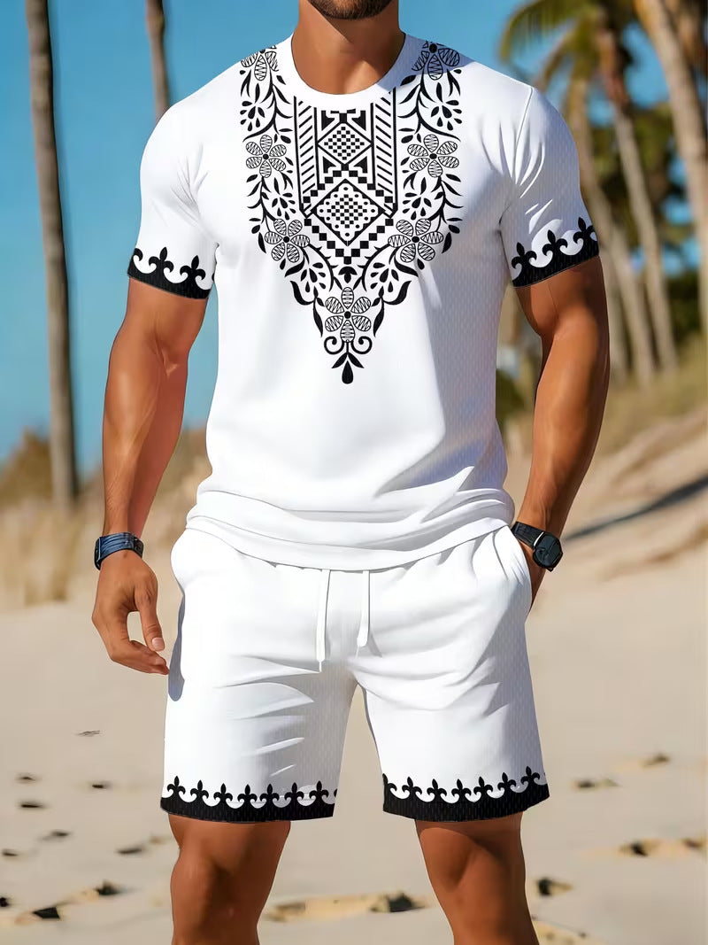 men's short-sleeve and shorts set, casual sportswear set, 3d printed cross-border hot seller, dropshipping available