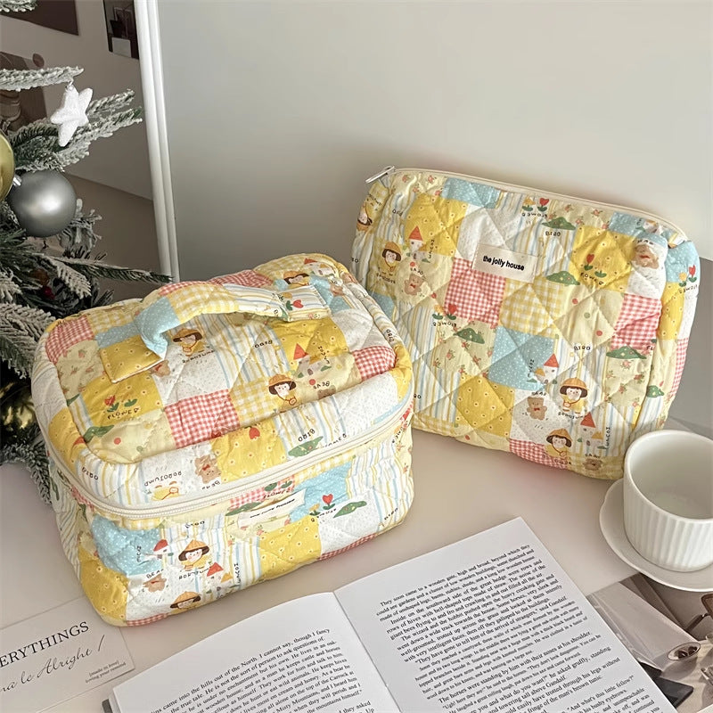Rustic floral makeup bag - large capacity cosmetic organizer, portable handheld toiletry bag, makeup pouch for students