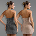 C7481 cross-border   fashion women's sexy halter neck rhinestone arm cover mini dress