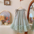 Girls' summer dress : stylish new children's bowknot mesh princess dress, baby sleeveless formal gown
