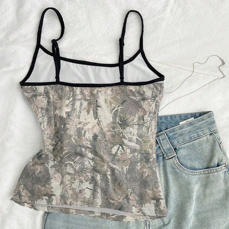 Ruimu   European and American  sexy suspender top women's clothing 2025 summer retro color small vest women