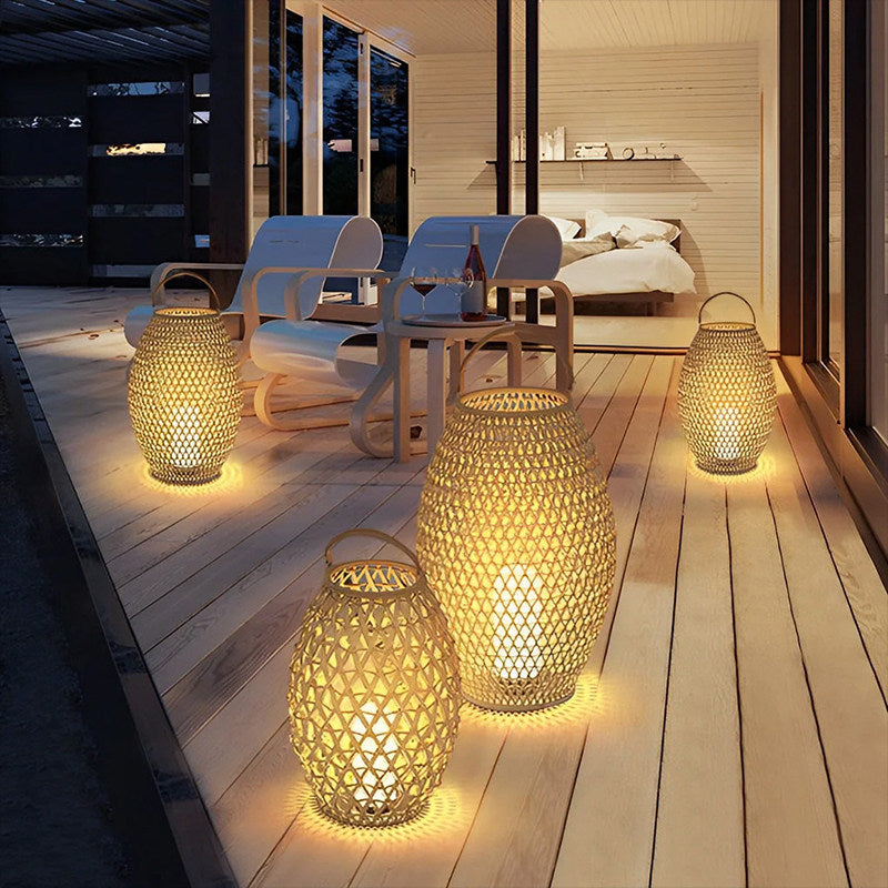 Outdoor waterproof woven floor lamp solar lawn light patio light villa courtyard light garden ambiance portable lamp
