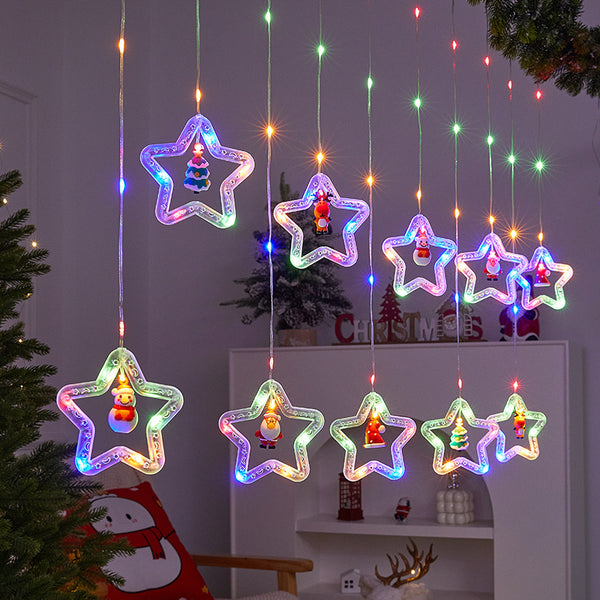 Christmas pentagram curtain light holiday arrangement light string leather line Christmas atmosphere decoration creative wishing ball light