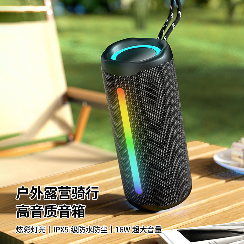New wireless bluetooth speaker - outdoor waterproof portable subwoofer with rgb lighting - cylinder speaker