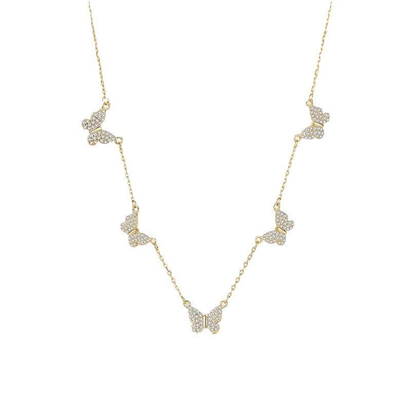 Luochen ins style copper butterfly diamond patchwork necklace pendant classyelegant exquisite easiest for match clavicle chain jewelry