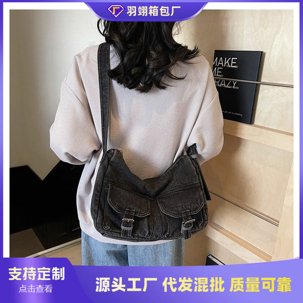 Cross-border denim bag women's 2025 new trendy fashion tote bag shoulder bag large capacity messenger bag
