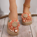 Women's flip-flops: summer fashion, straw woven, outdoor wear, beach-ready, non-slip, trendy floral design, korean style beach sandals