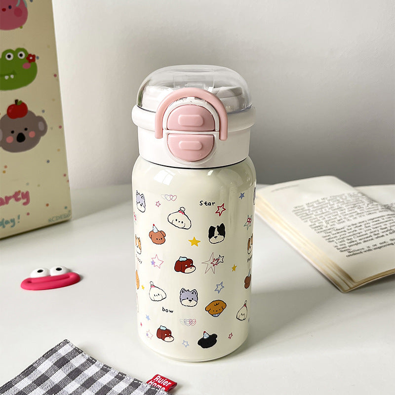 Cartoon floating ball thermos cup for girls, high-looking new arrival large-capacity water cup for students, straw cup wholesale