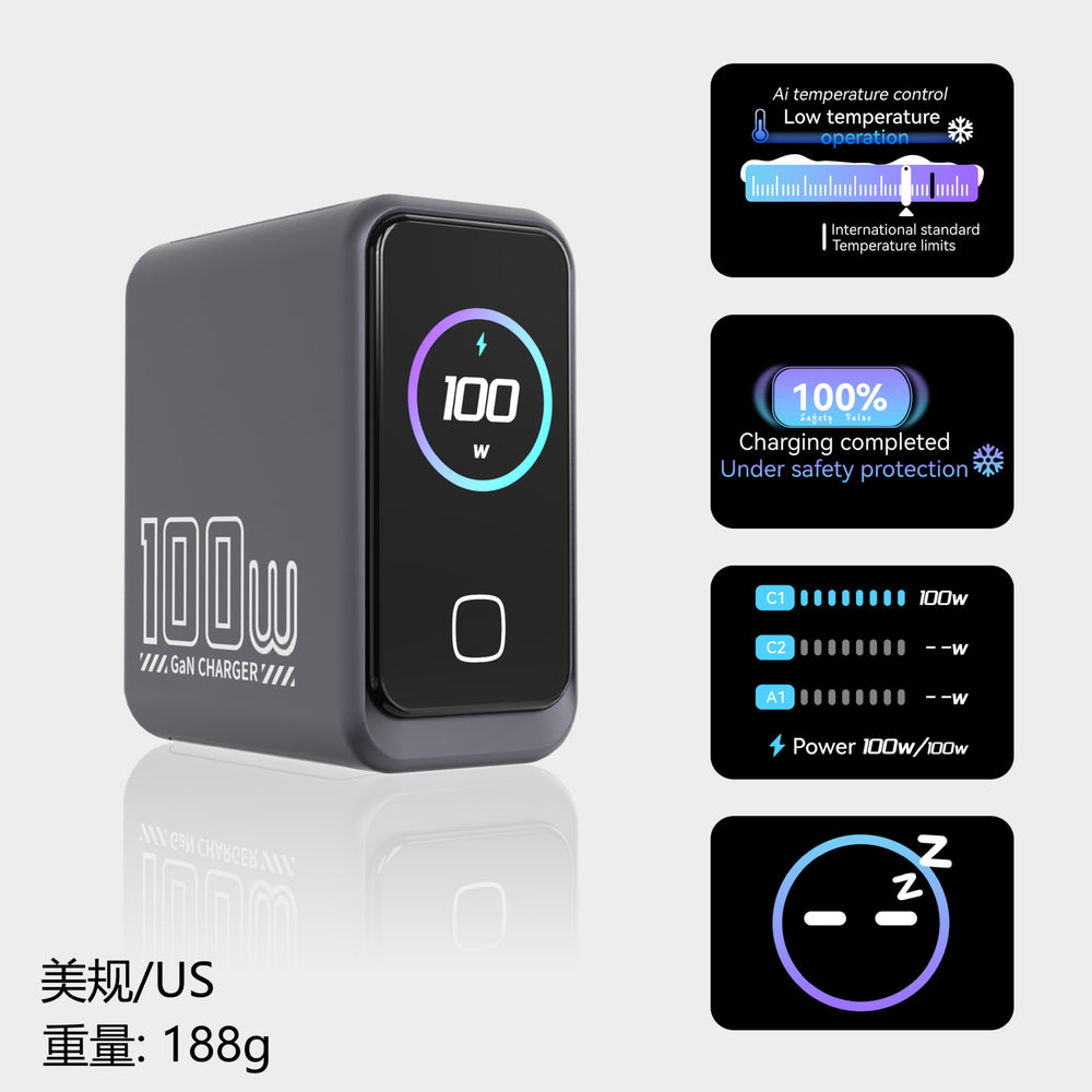 Wow customized 100w gallium nitride charger ai intelligent digital display charging head suitable for notebook mobile phone charger