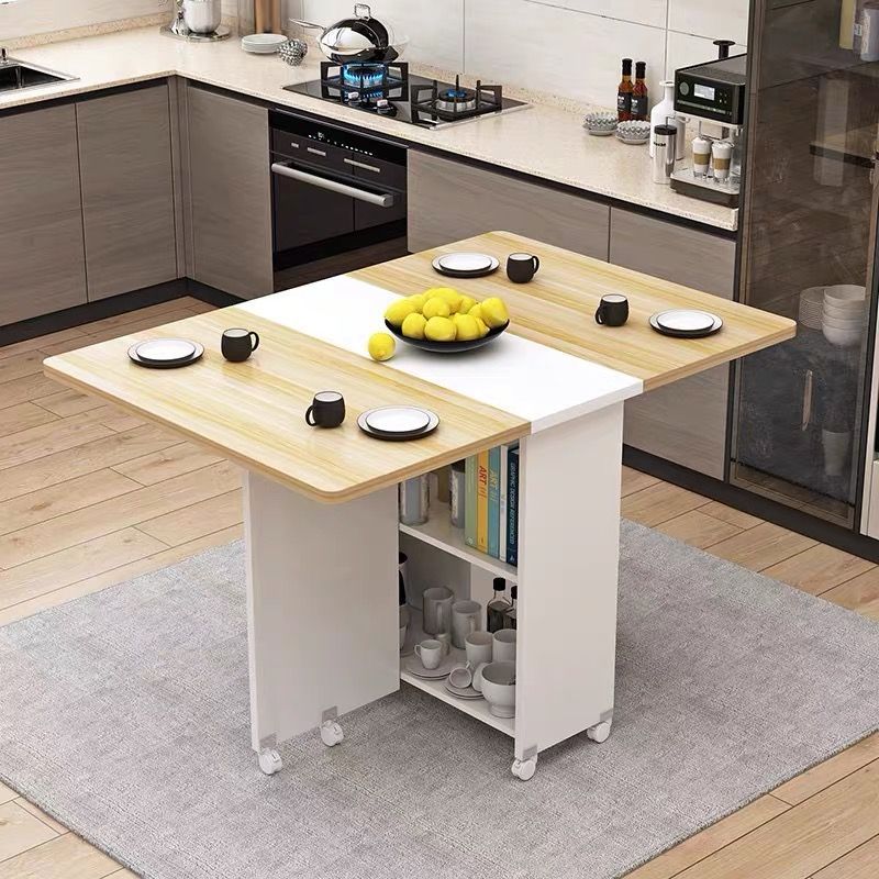 Foldable dining table for home use - compact, mobile, rectangular, ultra-thin, multi-functional dining table with wheels - ideal for small apartments, dining rooms, and dorms