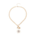 European and american cross-border light luxury high-end sun pendant necklace, personalized diamond-studded chunky chain alloy clavicle chain jewelry for women