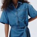 fashionretro short-sleeved denim dresssummerelegant waist dressfashioneasiest for match