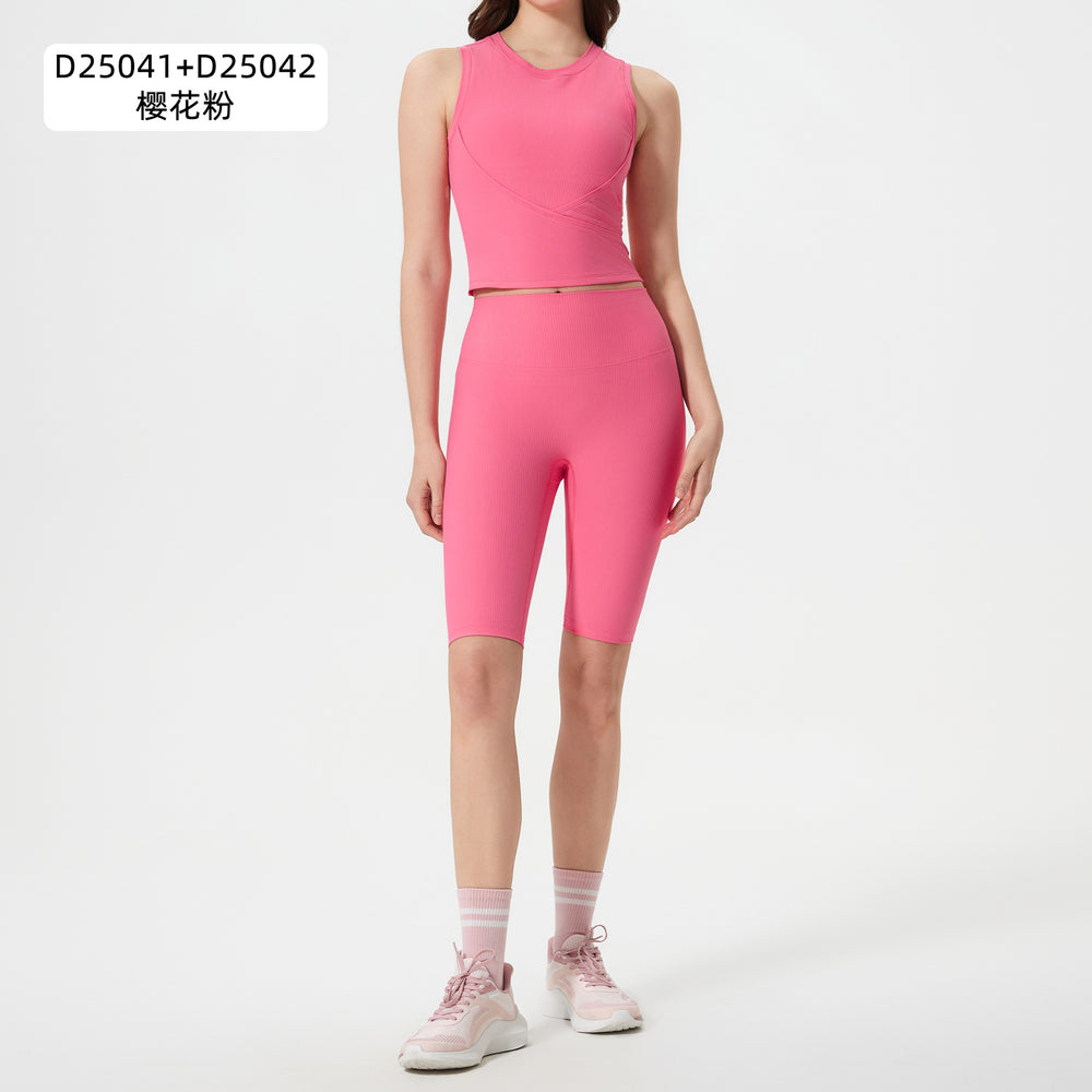 Naked slimming shaping with breast pad sports vest women's no embarrassment line high waist hip lifting fitness yoga pants suit