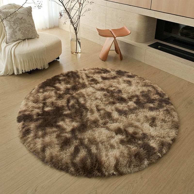 Silk wool carpet round scandinavian bedroom bedside carpet living room study bay window thickenedpure color tie-dye long hair floor mat