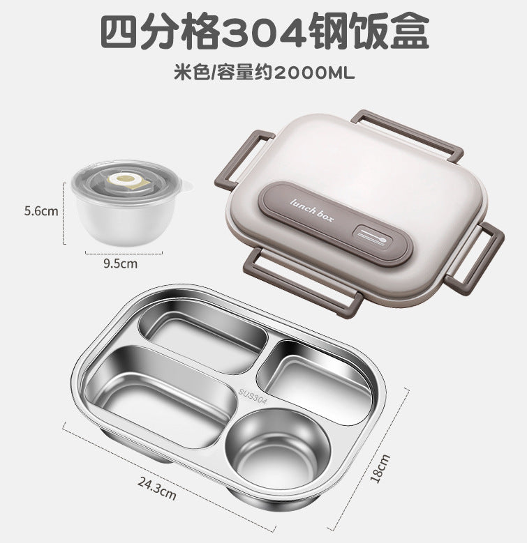 304 stainless steel lunch box office workers portable with rice box canteen with lid with tableware soup bowl grid lunch box