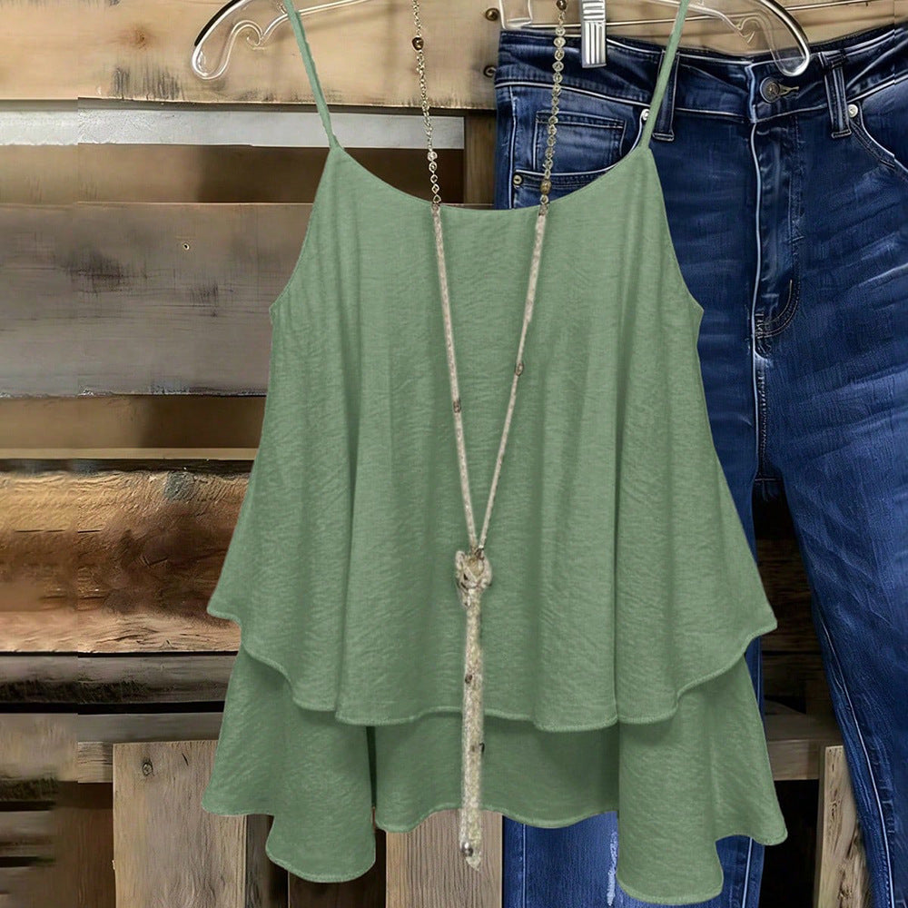 summer new arrivals: european and american style women's v-neck double-layer ruffle camisole - slimming inner layer top