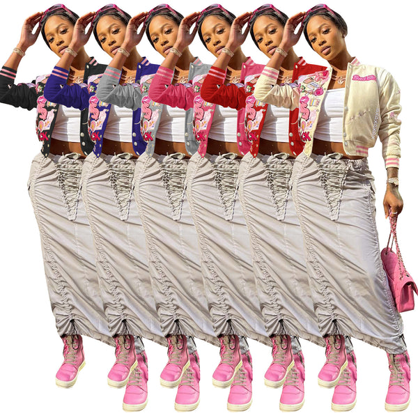 HR23012 European and American women's clothing,  supply, fashion printed baseball jacket
