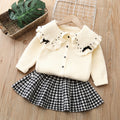 Sweatertwo-piece set5girlswearknittingsuit skirt baby girl lapel pearl cardiganoutwearlong sleevesk-style children's clothing