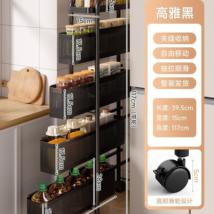 Narrow gap storage shelf stainless steel cart kitchen refrigerator narrow space organizer mobile bathroom storage cabinet