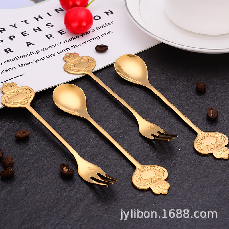Crown Stainless Steel Spoon Heart Spoon and Fork Gift Box Set Creative Coffee Stir Honey Bird's Nest Dessert Gift Spoon