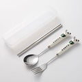 304 stainless steel portable cutlery set - creative panda design with ceramic handle fork, spoon, and chopsticks (3-piece set)