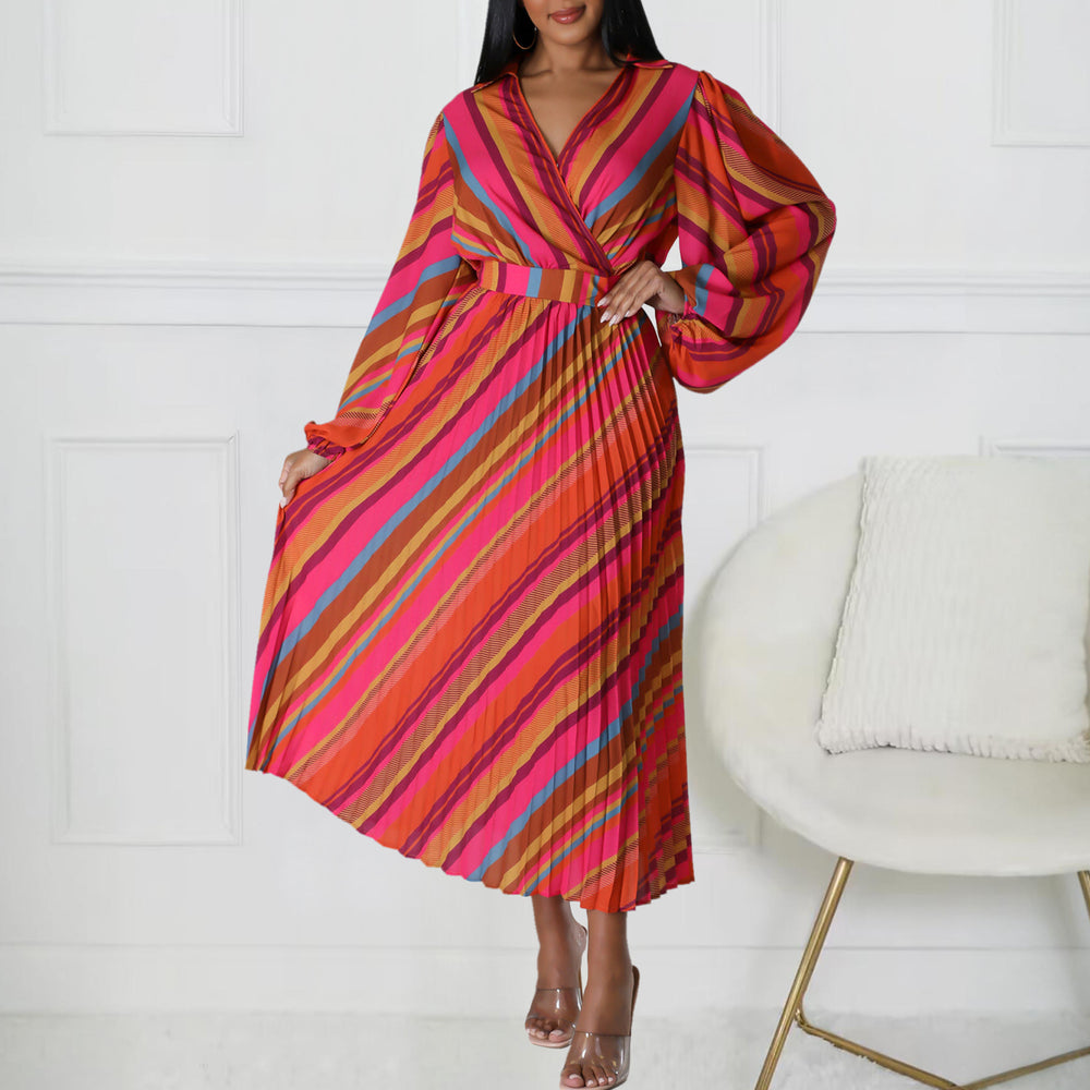 D500  fashion summer new women's fashion lapel long sleeves sexy lapel large swing skirt export dress