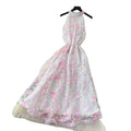 French riviera style halter floral dress - women's summer  high-waisted slimming yellow a-line maxi dress
