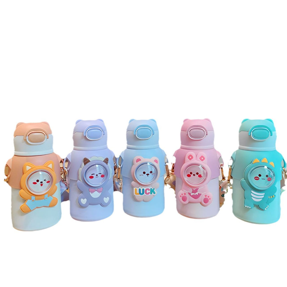Cute and fun kids' insulated water bottle - 316 stainless steel, food-grade, cartoon design, portable student straw cup