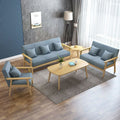 Solid wood sofa and coffee table set - modern minimalist fabric three-seater office chair for small apartment living rooms and rental properties