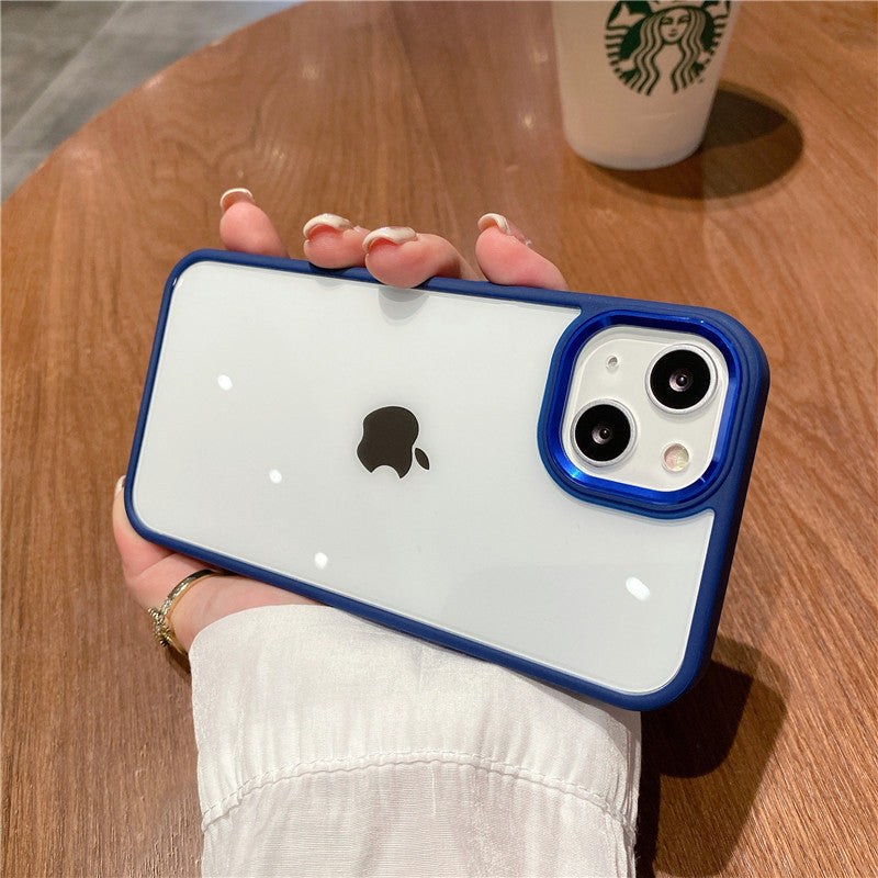 Suitable for iphone 17 air orange phone case, 15 apple 16 transparent hard case with gold shield metal lens ring, drop-proof