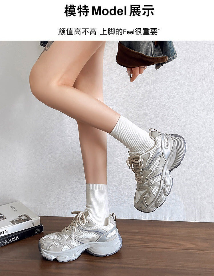 Dad shoes women's 2026 spring summer new arrivalfashioneasiest for match mesh breathable thick sole heightened casual sports shoes trendy