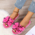 plus sizebows fur slippers for women autumn winter indoor and outdoor flats open toe summer air-conditioned slippers