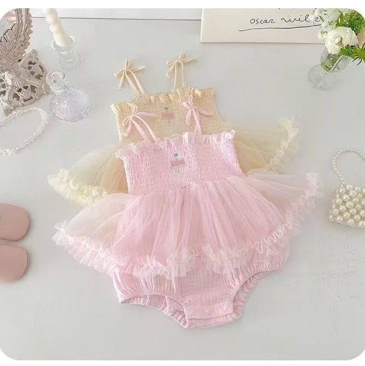 Newborn baby girl romper dress - summer lightweight princess style tutu skirt